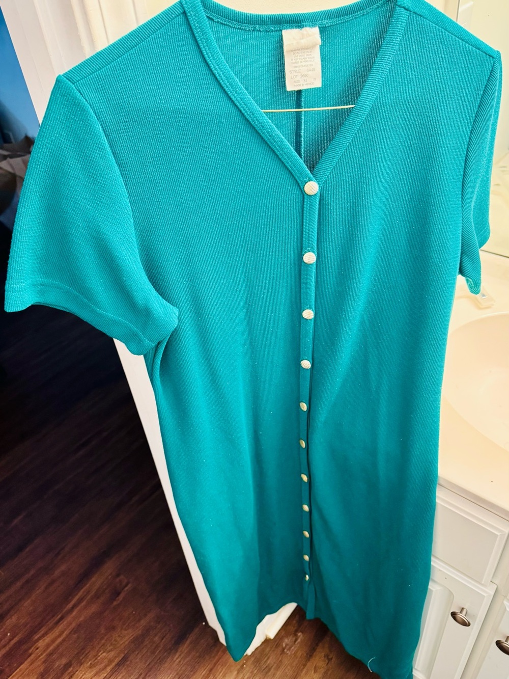 Teal Button-Front Knit Dress